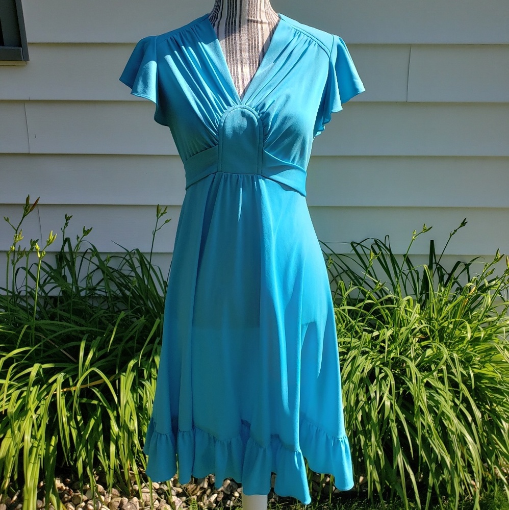 VTG 1970's Blue Ruffled Dress- Small